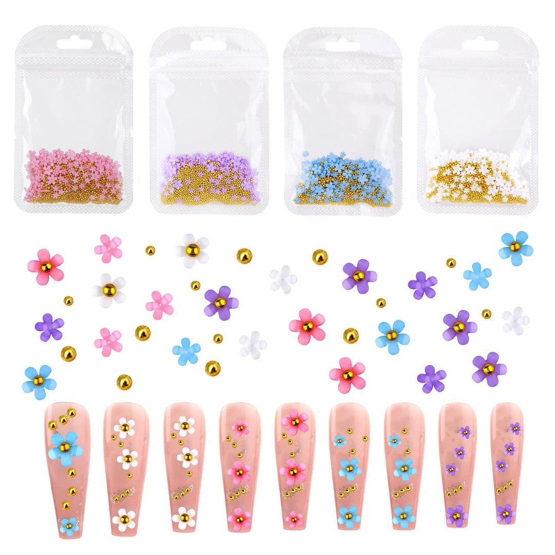 Flores 3D coloridas – Crystal Nails